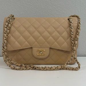 Chanel- Caviar Quilted Jumbo Double Flap Beige Clair *Worn only a few times*